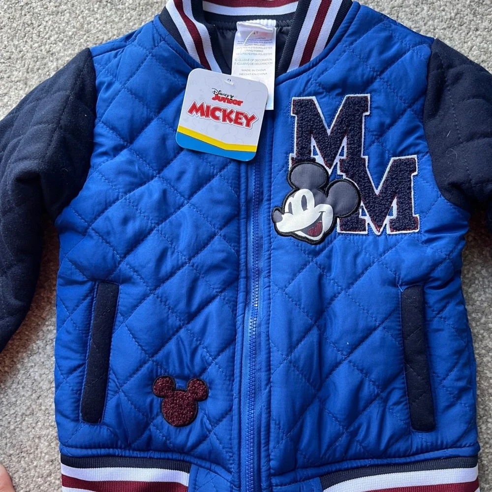 Disney Junior Mickey Mouse Boys Blue Quilted Varsity Bomber Jacket Size 4T NWT‎ - Picture 2 of 8